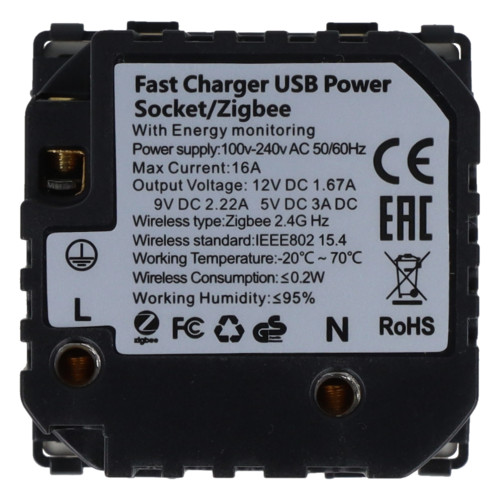 Moduł gniazda elektrycznego Schuko (bez bolca) 230V z pomiarem energii ZigBee + USB A+C 20W złoty