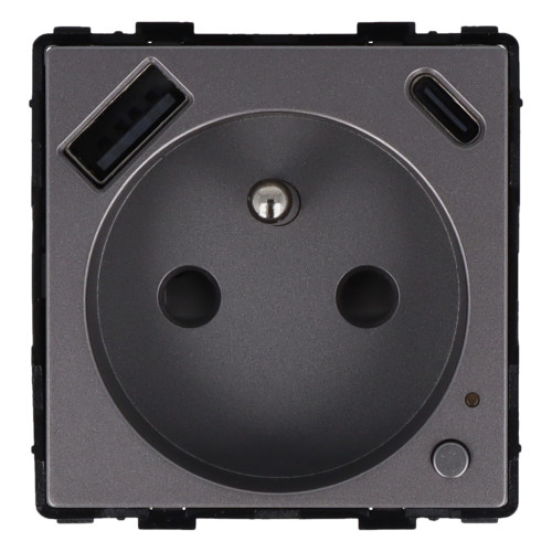 Moduł gniazda elektrycznego z bolcem 230V z pomiarem energii WiFi + USB A+C 20W szary