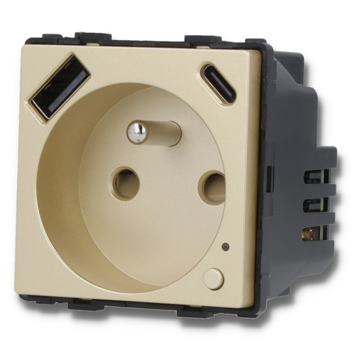 Moduł gniazda elektrycznego z bolcem 230V z pomiarem energii WiFi + USB A+C 20W złoty