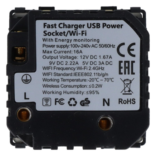 Moduł gniazda elektrycznego z bolcem 230V z pomiarem energii WiFi + USB A+C 20W złoty