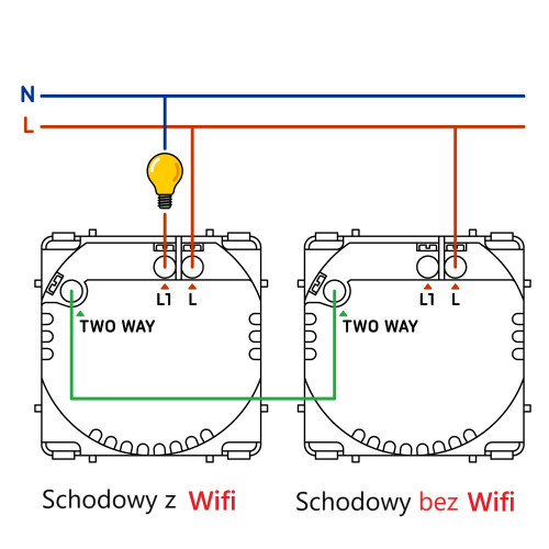 Moduł włącznika światła pojedynczy schodowy/krzyżowy WiFi