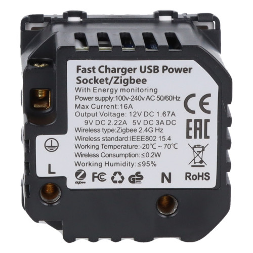 Moduł gniazda elektrycznego z bolcem 230V z pomiarem energii ZigBee + USB A+C 20W biały