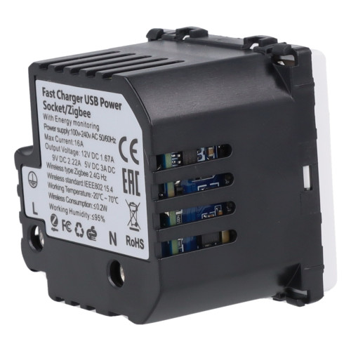 Moduł gniazda elektrycznego z bolcem 230V z pomiarem energii ZigBee + USB A+C 20W biały