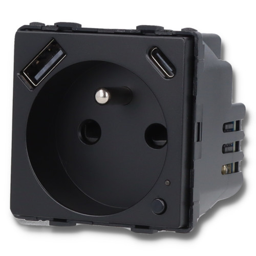 Moduł gniazda elektrycznego z bolcem 230V z pomiarem energii ZigBee + USB A+C 20W czarny