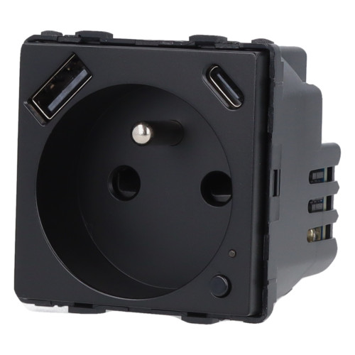 Moduł gniazda elektrycznego z bolcem 230V z pomiarem energii ZigBee + USB A+C 20W czarny