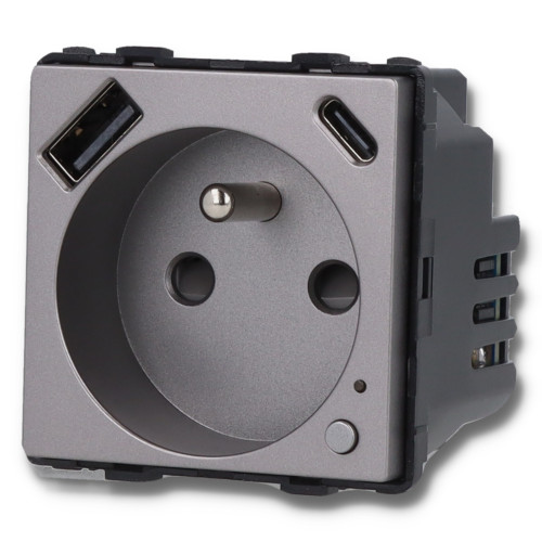 Moduł gniazda elektrycznego z bolcem 230V z pomiarem energii ZigBee + USB A+C 20W szary