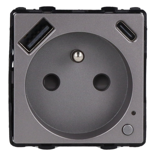 Moduł gniazda elektrycznego z bolcem 230V z pomiarem energii ZigBee + USB A+C 20W szary