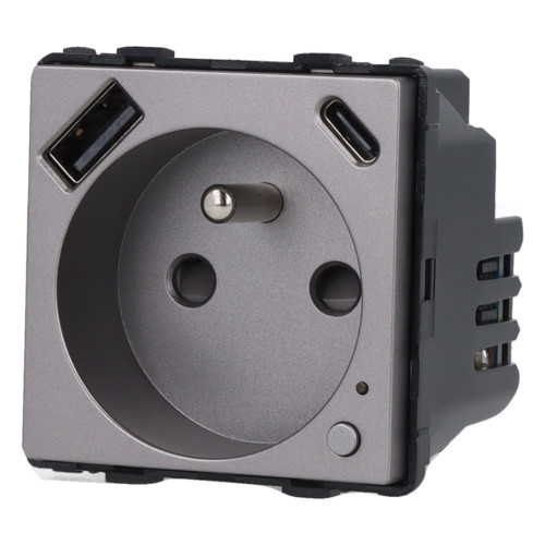 Moduł gniazda elektrycznego z bolcem 230V z pomiarem energii ZigBee + USB A+C 20W szary