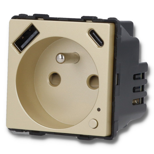 Moduł gniazda elektrycznego z bolcem 230V z pomiarem energii ZigBee + USB A+C 20W złoty