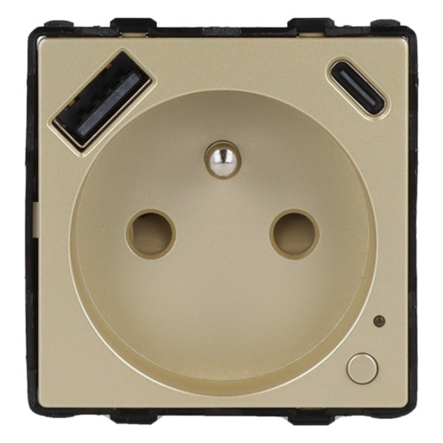 Moduł gniazda elektrycznego z bolcem 230V z pomiarem energii ZigBee + USB A+C 20W złoty
