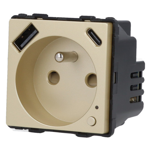 Moduł gniazda elektrycznego z bolcem 230V z pomiarem energii ZigBee + USB A+C 20W złoty
