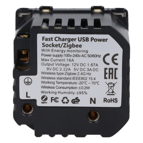 Moduł gniazda elektrycznego z bolcem 230V z pomiarem energii ZigBee + USB A+C 20W złoty