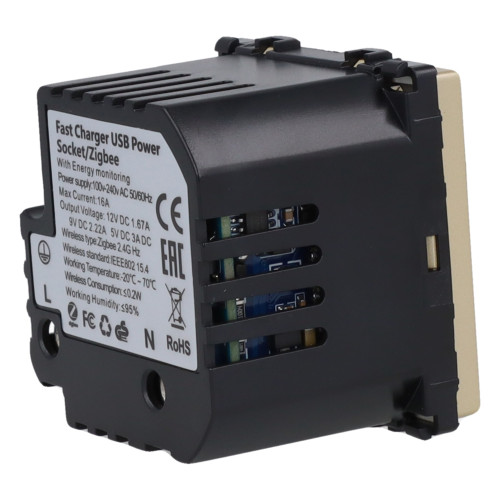 Moduł gniazda elektrycznego z bolcem 230V z pomiarem energii ZigBee + USB A+C 20W złoty