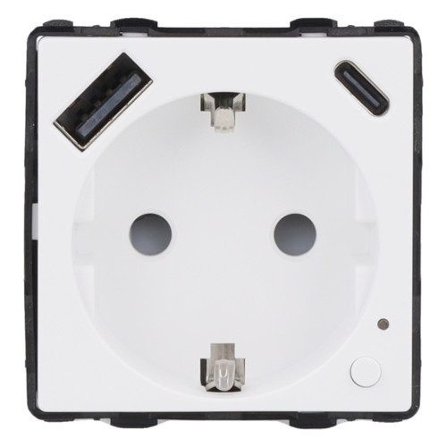 Moduł gniazda elektrycznego Schuko (bez bolca) 230V z pomiarem energii ZigBee + USB A+C 20W biały