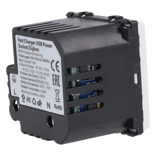 Moduł gniazda elektrycznego Schuko (bez bolca) 230V z pomiarem energii ZigBee + USB A+C 20W biały