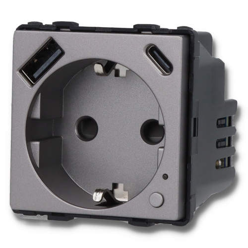 Moduł gniazda elektrycznego Schuko (bez bolca) 230V z pomiarem energii ZigBee + USB A+C 20W szary