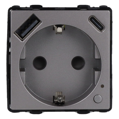 Moduł gniazda elektrycznego Schuko (bez bolca) 230V z pomiarem energii ZigBee + USB A+C 20W szary