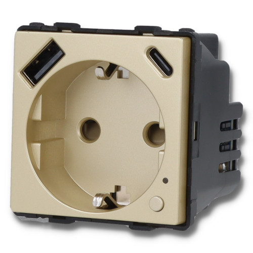Moduł gniazda elektrycznego Schuko (bez bolca) 230V z pomiarem energii ZigBee + USB A+C 20W złoty