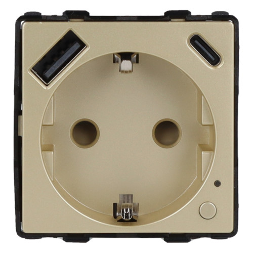 Moduł gniazda elektrycznego Schuko (bez bolca) 230V z pomiarem energii ZigBee + USB A+C 20W złoty