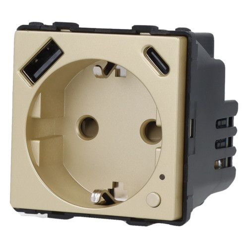 Moduł gniazda elektrycznego Schuko (bez bolca) 230V z pomiarem energii ZigBee + USB A+C 20W złoty