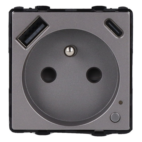Moduł gniazda elektrycznego z bolcem 230V z pomiarem energii WiFi + USB A+C 20W szary