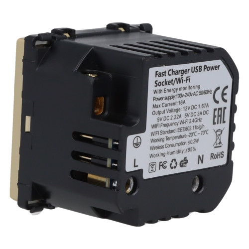 Moduł gniazda elektrycznego z bolcem 230V z pomiarem energii WiFi + USB A+C 20W złoty