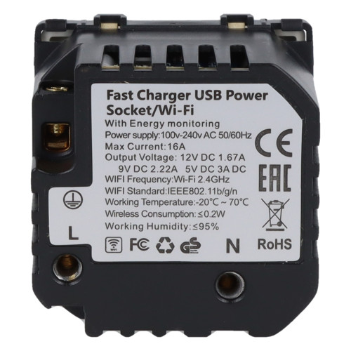 Moduł gniazda elektrycznego z bolcem 230V z pomiarem energii WiFi + USB A+C 20W złoty