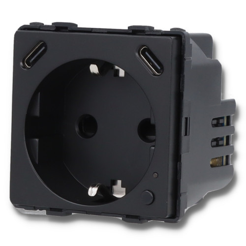 Moduł gniazda elektrycznego Schuko (bez bolca) 230V z pomiarem energii WiFi + USB C+C 20W czarny