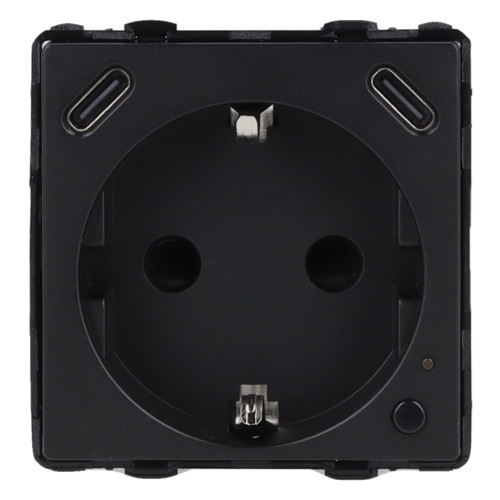 Moduł gniazda elektrycznego Schuko (bez bolca) 230V z pomiarem energii WiFi + USB C+C 20W czarny