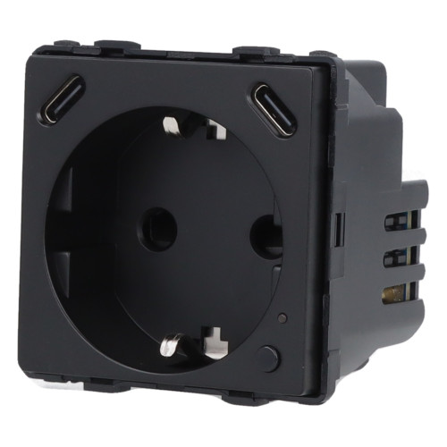 Moduł gniazda elektrycznego Schuko (bez bolca) 230V z pomiarem energii WiFi + USB C+C 20W czarny