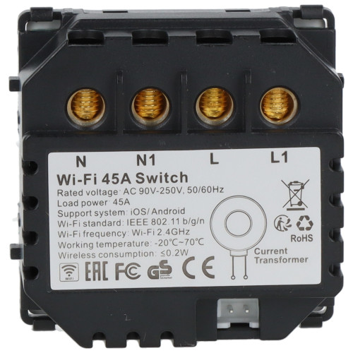 Moduł włącznika bojlera 45A Wi-Fi z pomiarem energii Biały