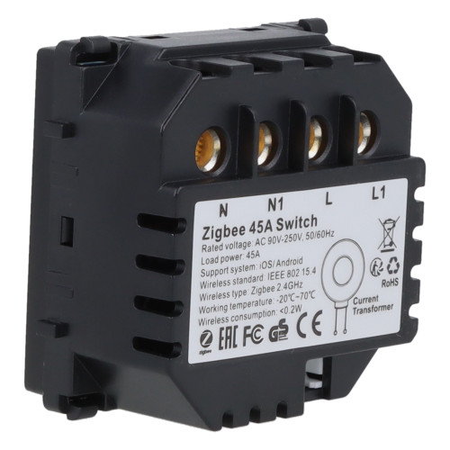 Moduł włącznika bojlera 45A ZigBee z pomiarem energii Czarny