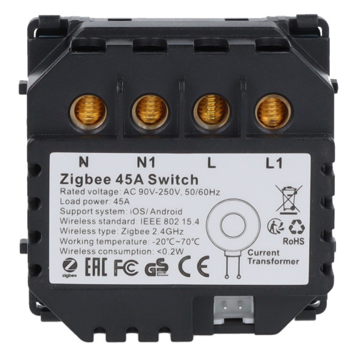 Moduł włącznika bojlera 45A ZigBee z pomiarem energii Czarny