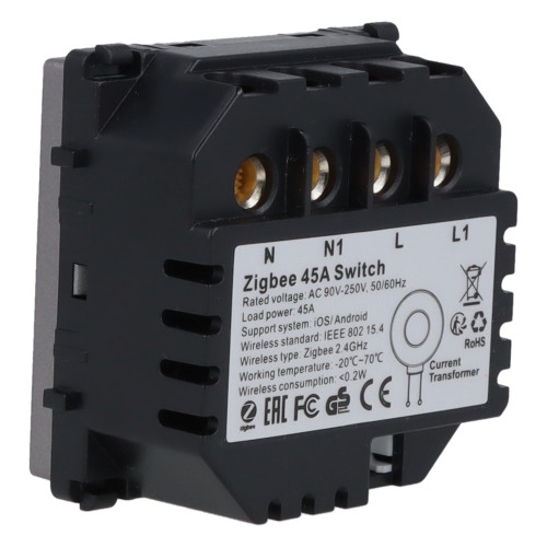 Moduł włącznika bojlera 45A ZigBee z pomiarem energii Szary