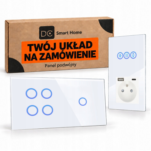 Panel Szklany Podwójny Na 2 Puszki 0G0G Biały DC Smart Home
