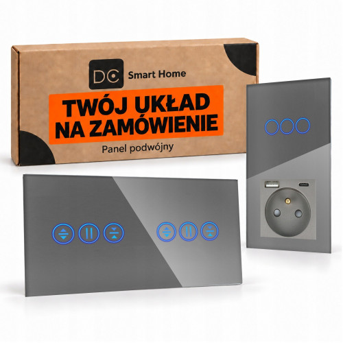 Panel Szklany Podwójny Na 2 Puszki 0G0G Szary DC Smart Home