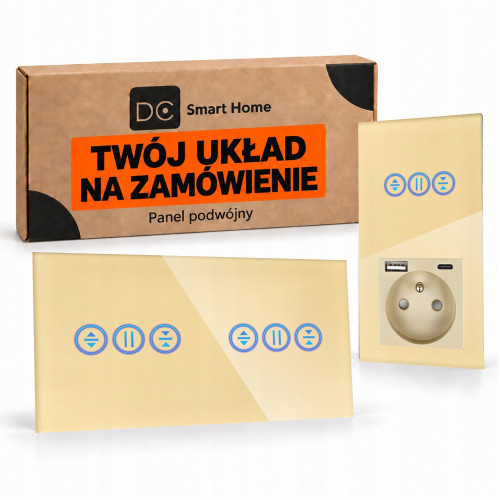 Panel Szklany Podwójny Na 2 Puszki 0G0G Złoty DC Smart Home