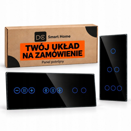 Panel Szklany Potrójny Na 3 Puszki 0G0G0G Czarny DC Smart Home