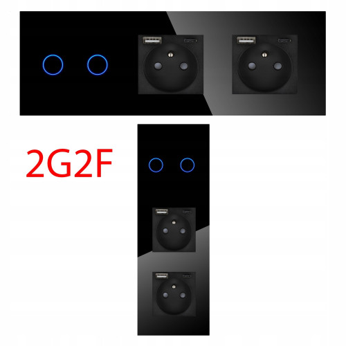 Panel Szklany Potrójny Na 3 Puszki 0G0G0G Czarny DC Smart Home