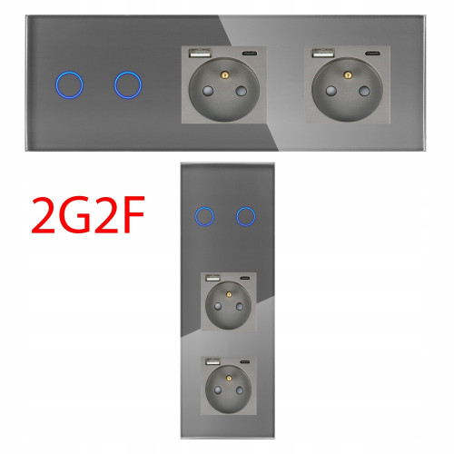 Panel Szklany Potrójny Na 3 Puszki 0G0G0G  Szary DC Smart Home