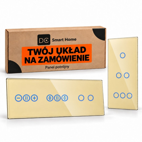 Panel Szklany Potrójny Na 3 Puszki 0G0G0G Złoty DC Smart Home