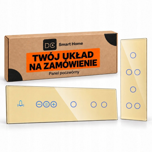 Panel Szklany Poczwórny Na 4 Puszki 0G Złoty DC Smart Home