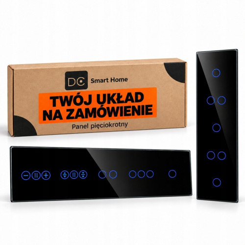 Panel Szklany Pięciokrotny  Na 5 Puszek 0G Czarny DC Smart Home
