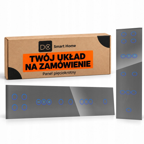 Panel Szklany Pięciokrotny  Na 5 Puszek 0G Szary DC Smart Home