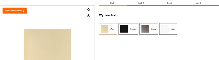 Konfigurator, krok 2: wybór koloru oraz ikony obrotu i podświetlenia w podglądzie