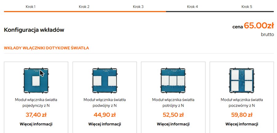 Konfigurator: lista modułów w wybranej kategorii