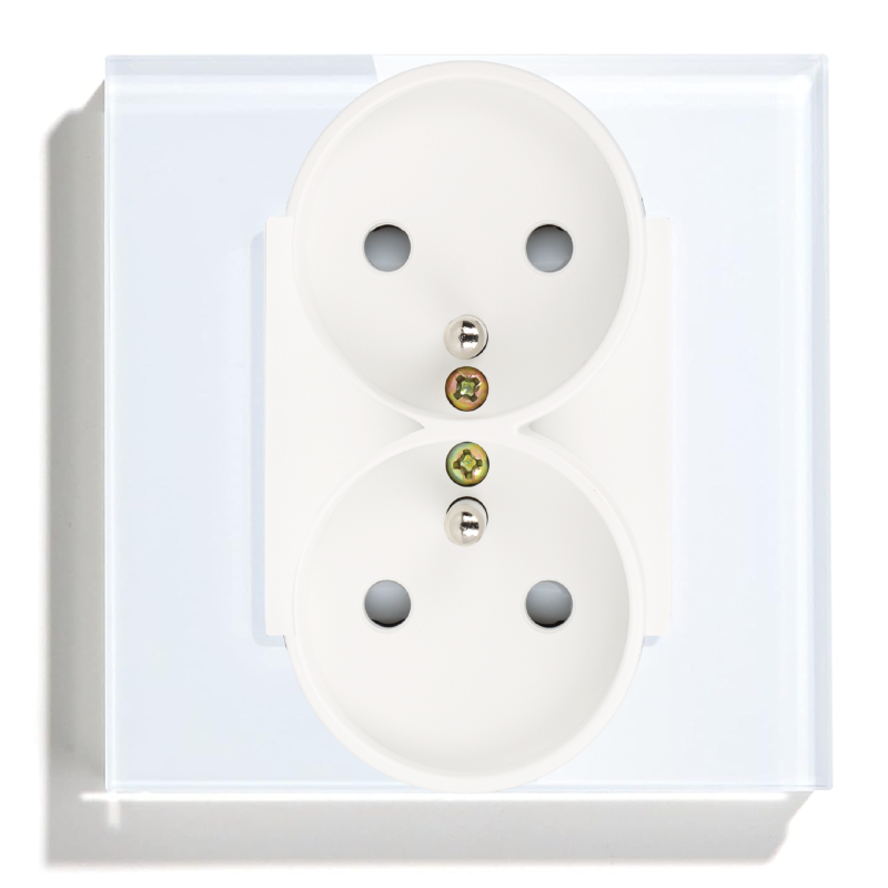 Gniazdo elektryczne z bolcem 230V podwójne białe z ramką szklaną