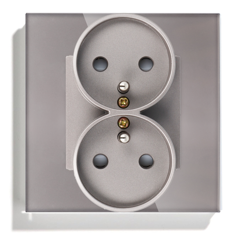 Gniazdo elektryczne z bolcem 230V podwójne szare z ramką szklaną