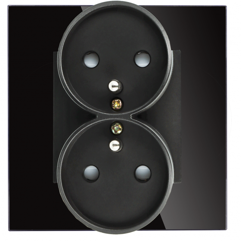 Gniazdo elektryczne z bolcem 230V podwójne czarne z ramką szklaną