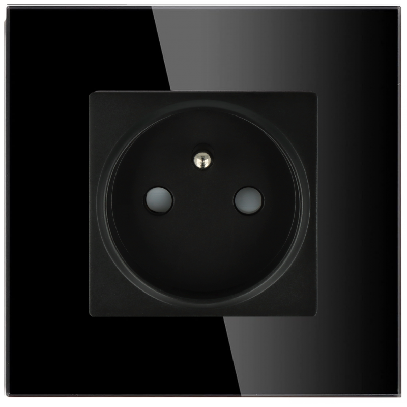 Gniazdo elektryczne z bolcem 230V pojedyncze czarne z ramką szklaną